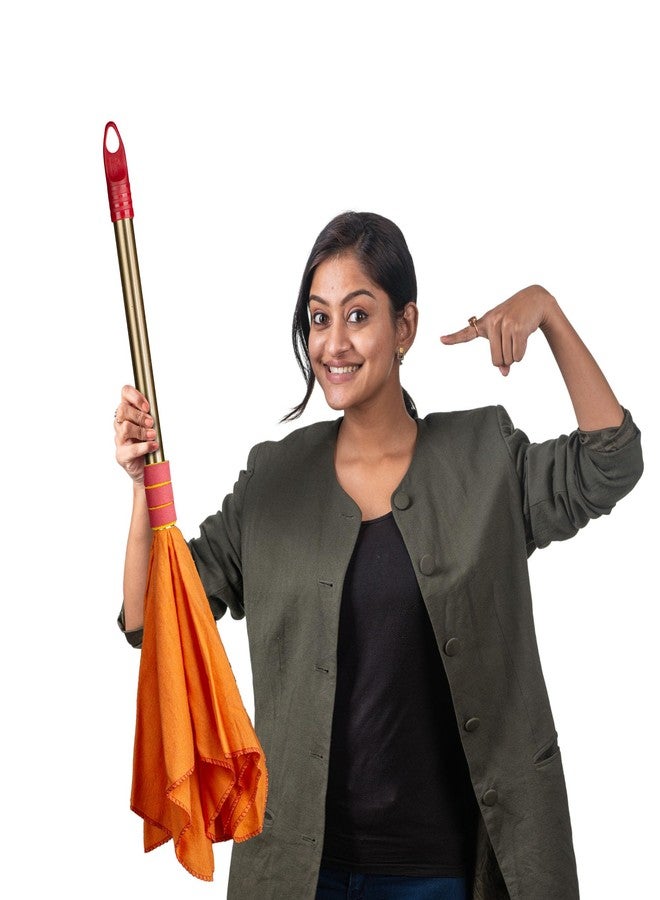 VIMAL Combo Set of TinTin 20 Inch Plastic Broom for Bathroom Wet Floor Cleaning + Duster Dust Mop (Hi-density Dusting Cloth with Handle) Orange Colour Flannel Cloth Stick for Home/Shop/Office Cleaning - Image 4